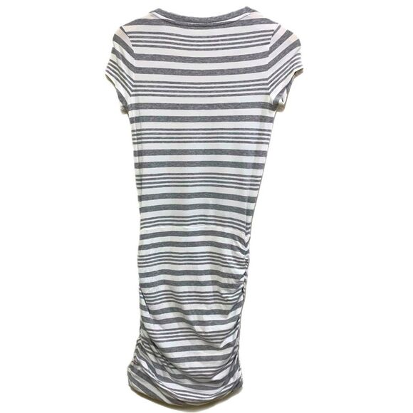 ATHLETA TOPANGA DRESS WOMEN XXS WHITE GRAY STRIP V-NECK SIDE RUCHING MINI. - Picture 3 of 15